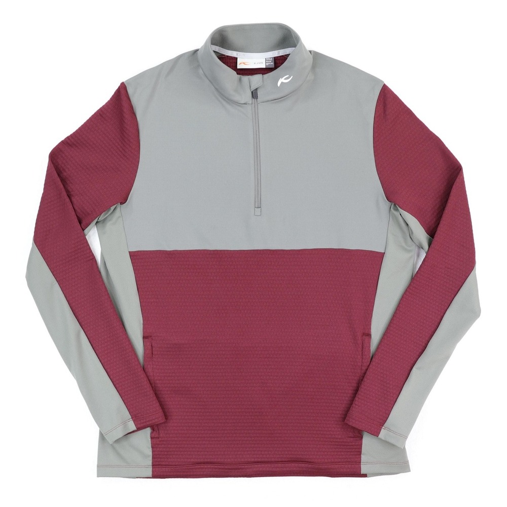 KJUS‎ David Midlayer Half-Zip Pullover Mens Medium Red Gray Stretch Long Sleeve